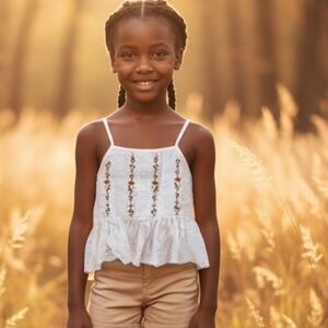Embroidered White Kids Top